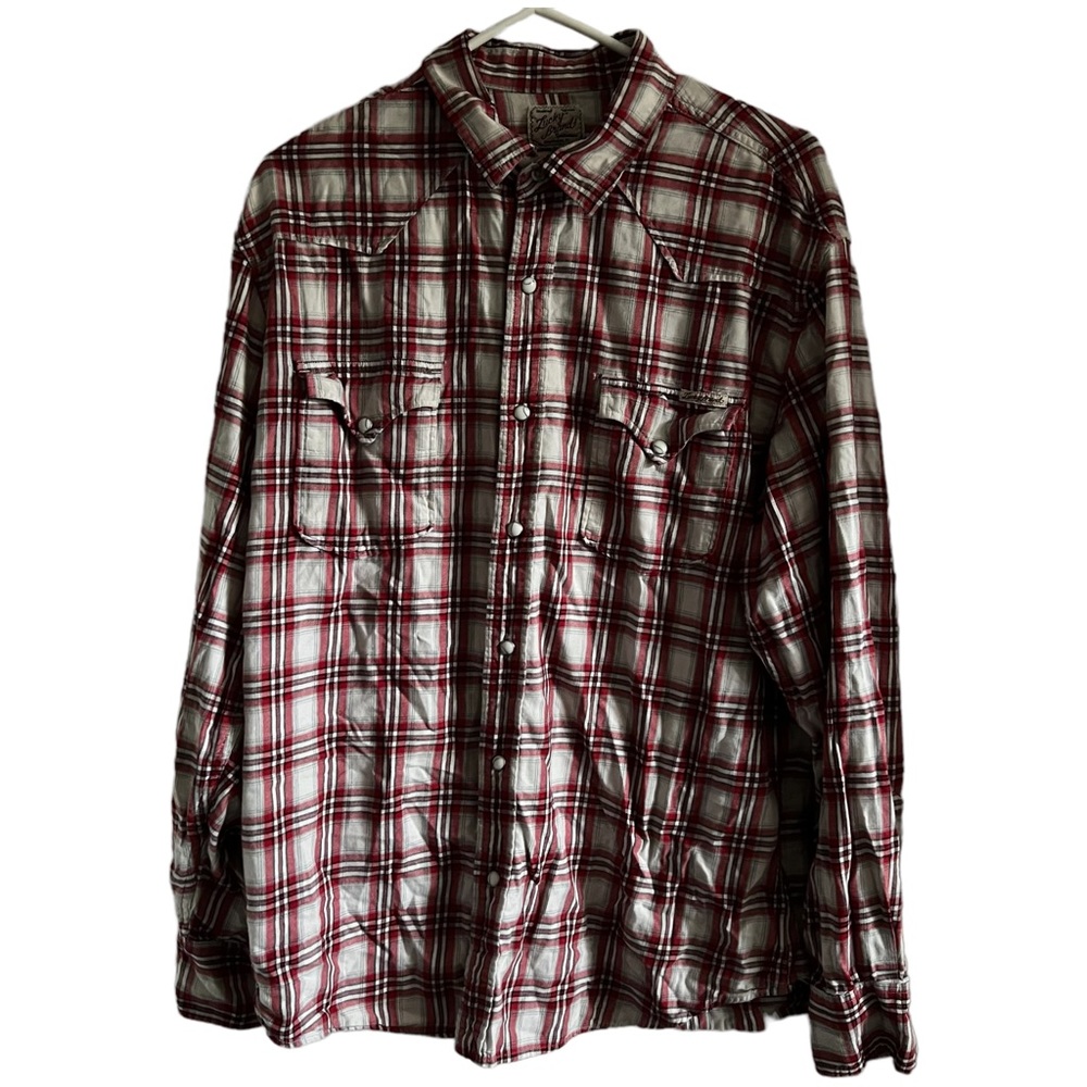 Lucky Brand Men’s Plaid Pearl Snap Long Sleeve Button Down Shirt Size XL Western